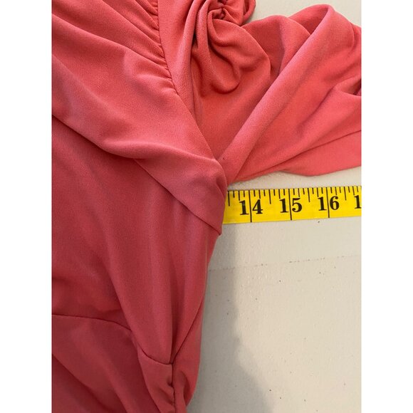 Guess Asymmetrical Ruched Dress Bodycon Wrapped Keyhole Detail Coral Small - Picture 9 of 12
